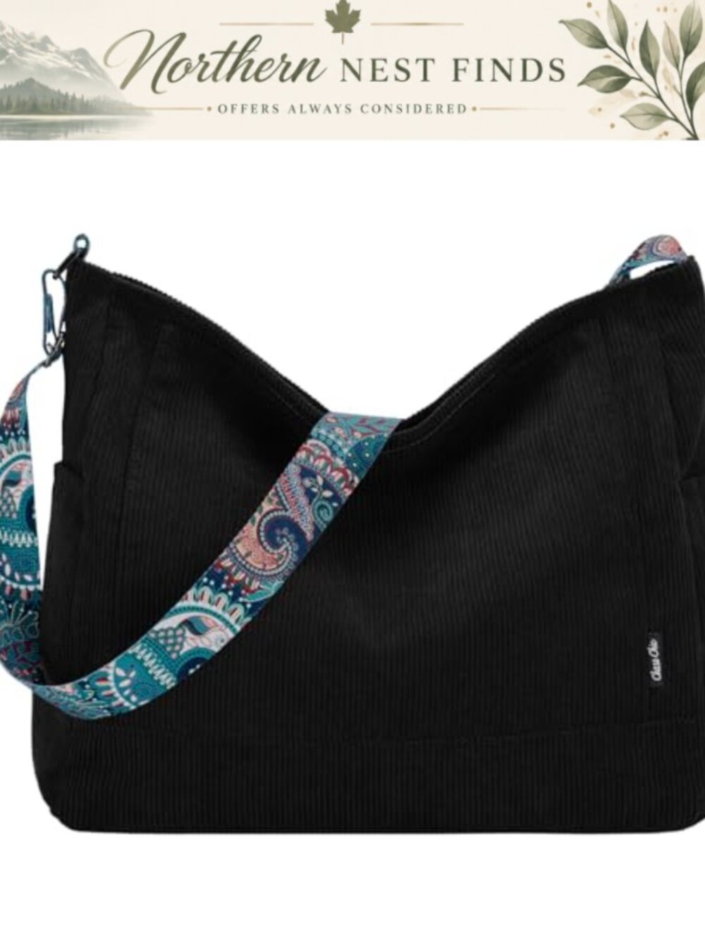 Corduroy Hobo Crossbody Shoulder Bag with Zipper for Women